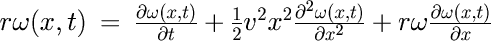 \begin{picture}(246,80)
\put(0,0){\begin{LARGE}$r\omega(x,t)\:=\:\frac{\partial ...
...l x^2}+r\omega\frac{\partial \omega(x,t)}{\partial x}$\end{LARGE}}
\end{picture}